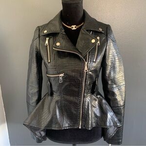 Croc-Embossed Black Leather Jacket